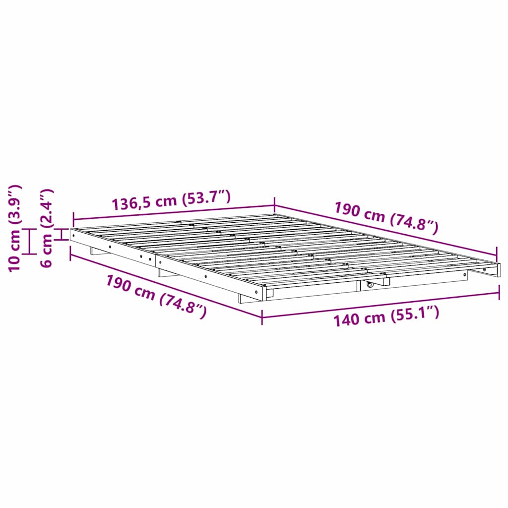 Struttura del letto Bianco 140 x 190 cm Pino massello | homemem39