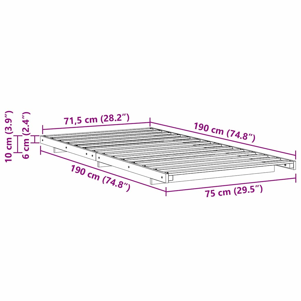 Struttura del letto Marrone 75 x 190 cm Pino massello | homemem39