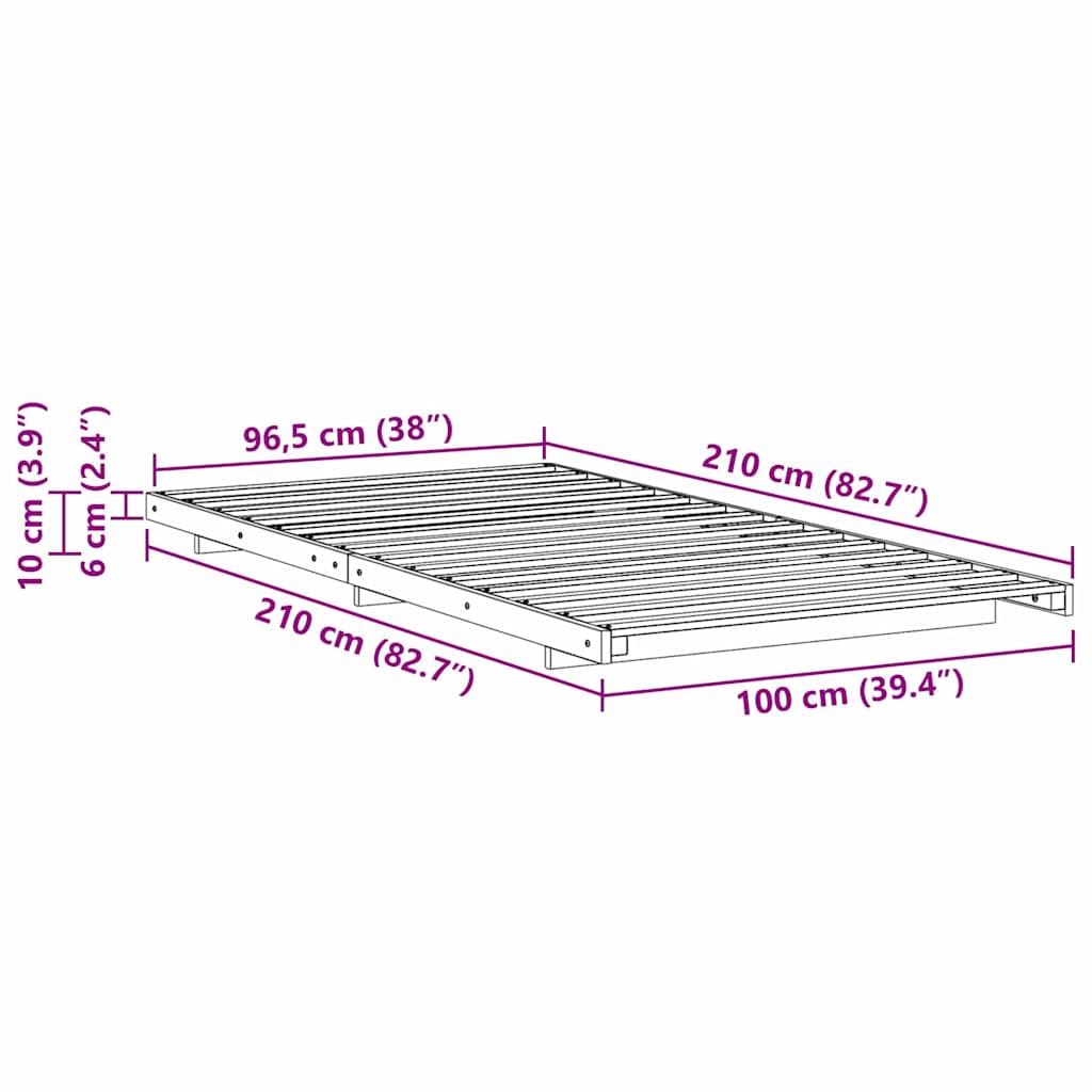 Struttura del letto Marrone cerato 100 x 210 cm Pino massello | homemem39