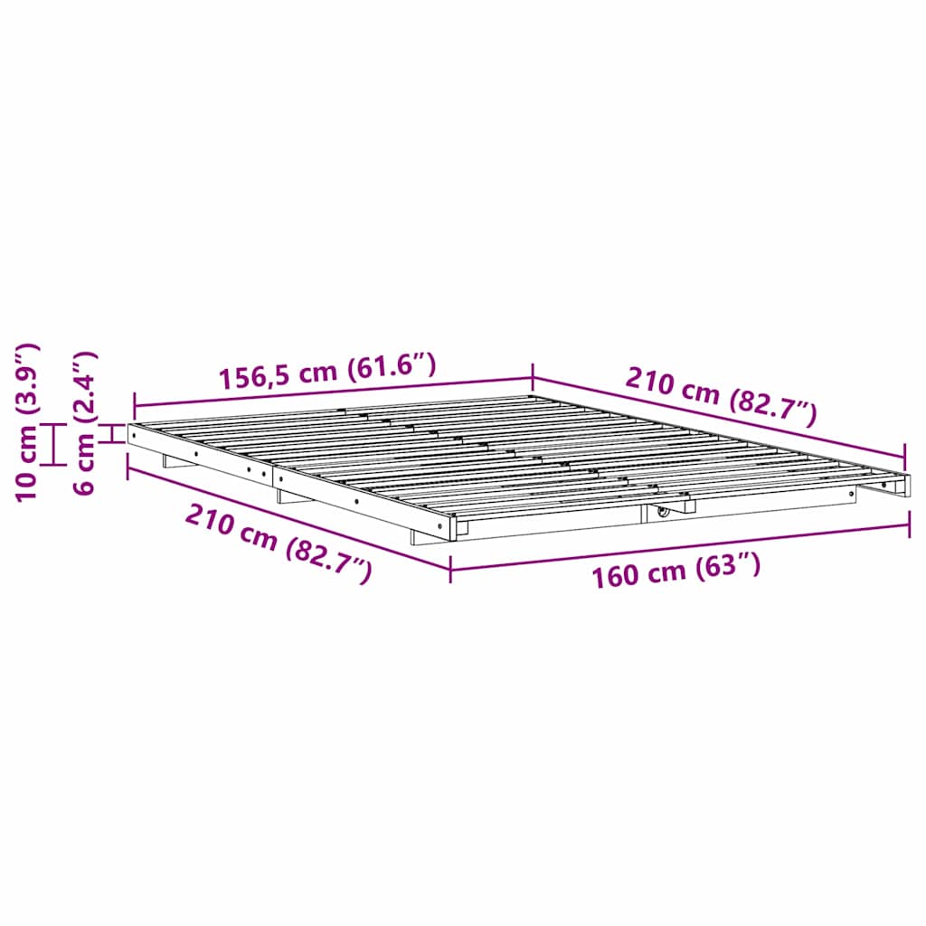 Struttura del letto Bianco 160 x 210 cm Pino massello | homemem39