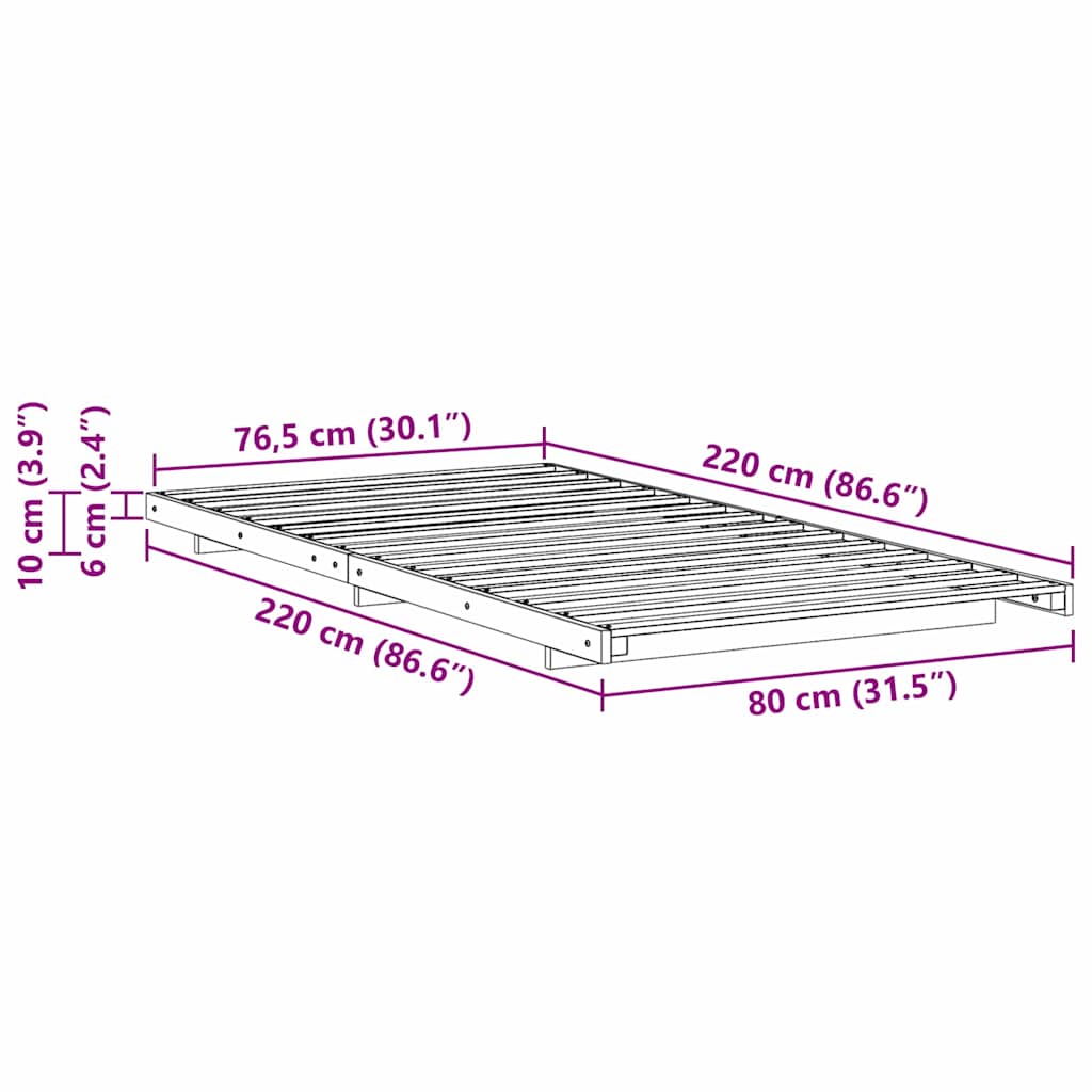 Struttura del letto Marrone cerato 80 x 220 cm Pino massello | homemem39