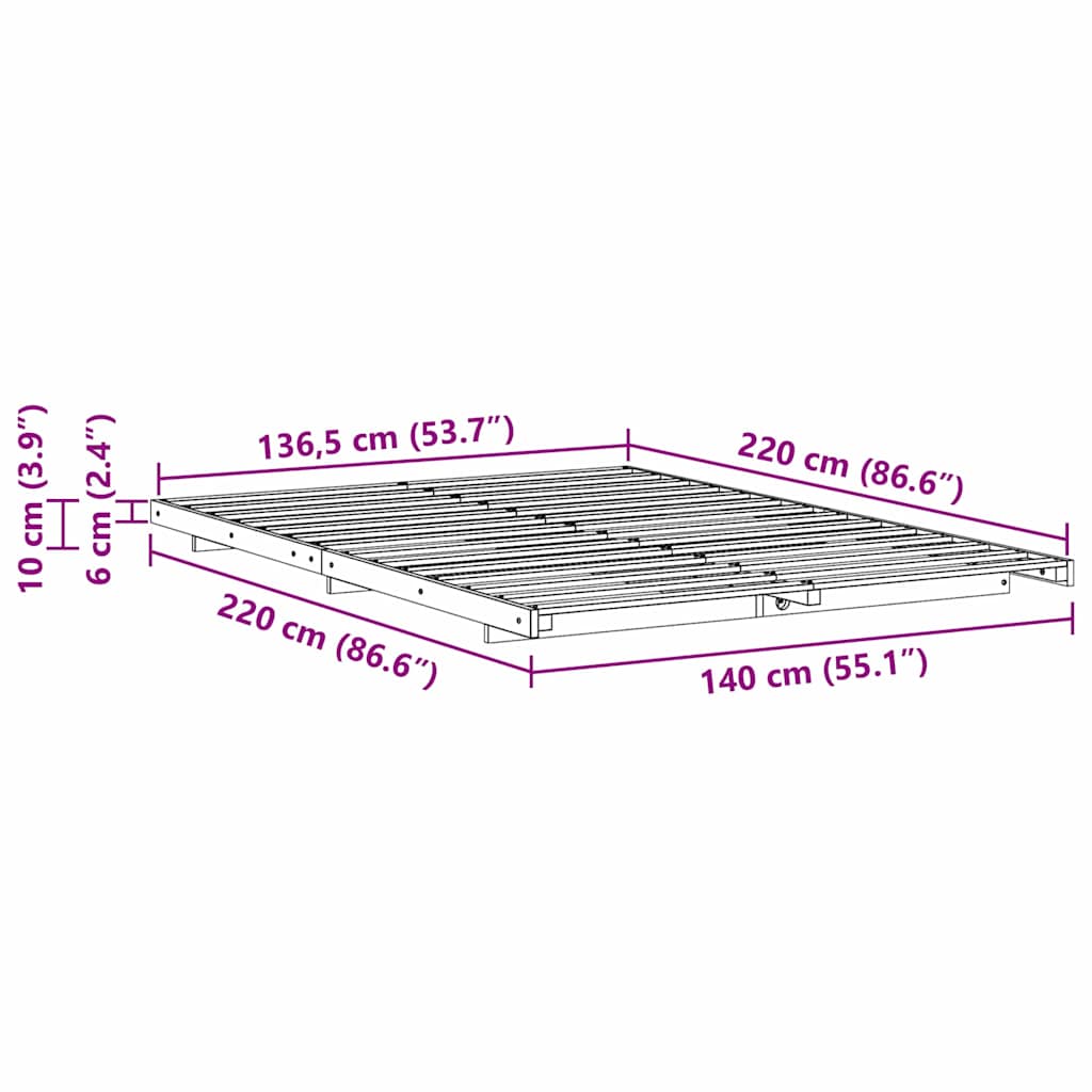 Struttura del letto Marrone cerato 140 x 220 cm Pino massello | homemem39
