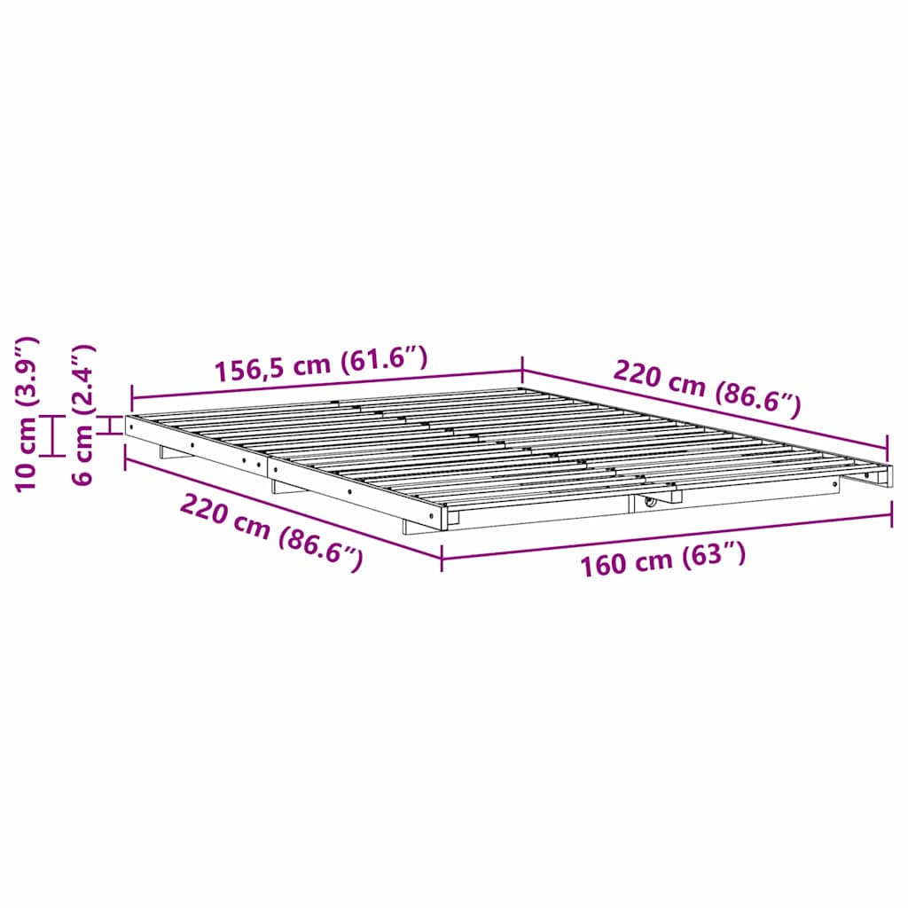 Struttura del letto Bianco 160 x 220 cm Pino massello | homemem39