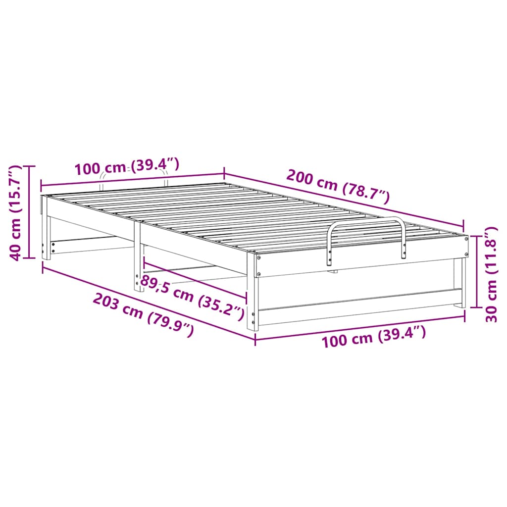Struttura del letto Bianco 100 x 200 cm Pino massello | homemem39