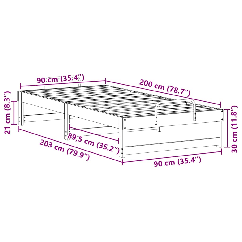 Struttura del letto Bianco 90 x 200 cm Pino massello | homemem39
