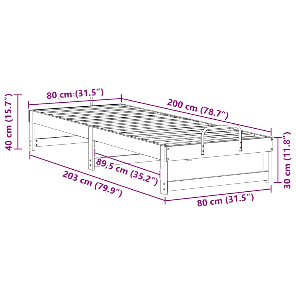 Struttura del letto Bianco 80 x 200 cm Pino massello | homemem39