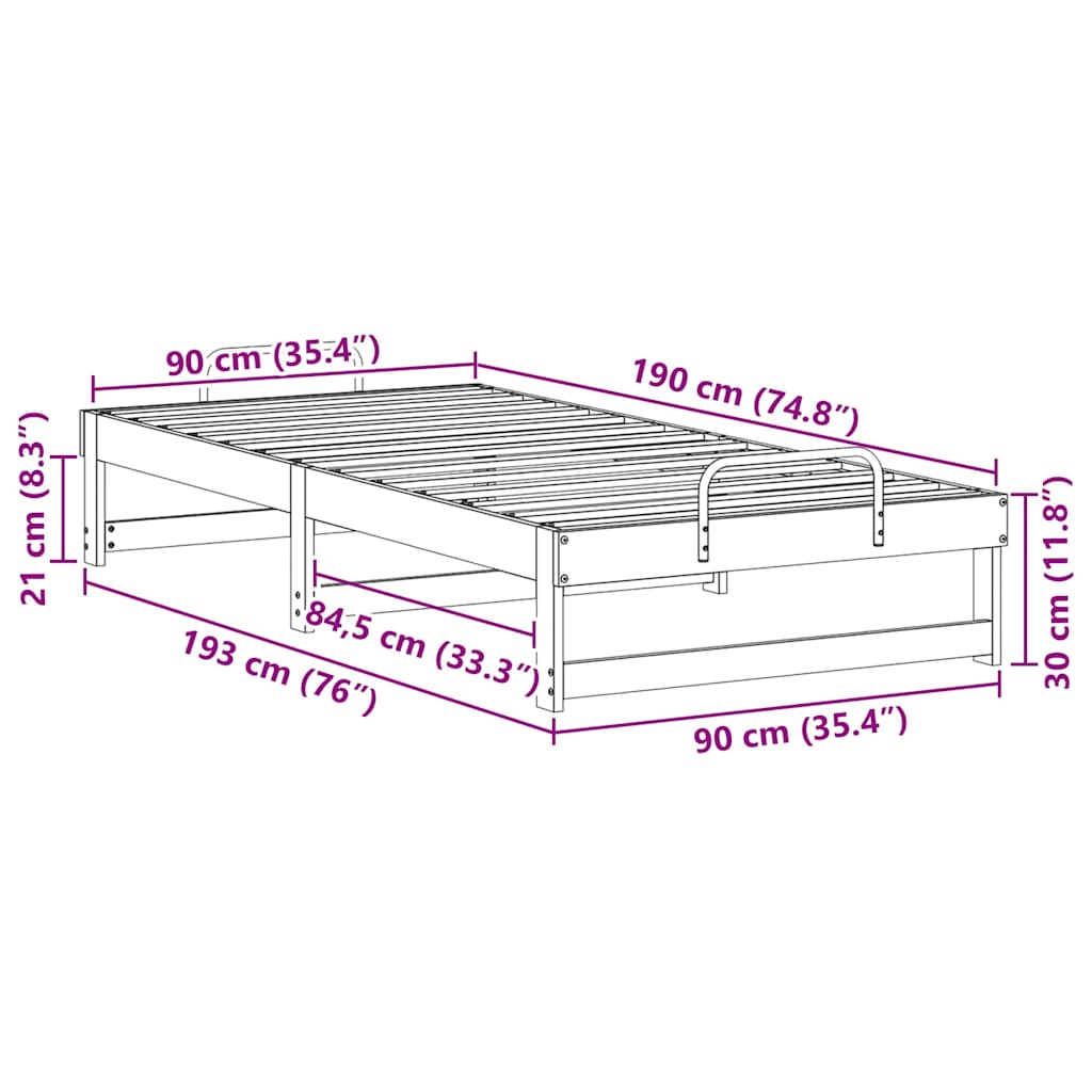 Struttura del letto Bianco 90 x 190 cm Pino massello