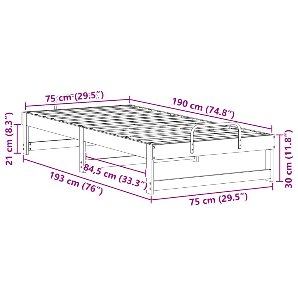 Struttura del letto Bianco 75 x 190 cm Pino massello