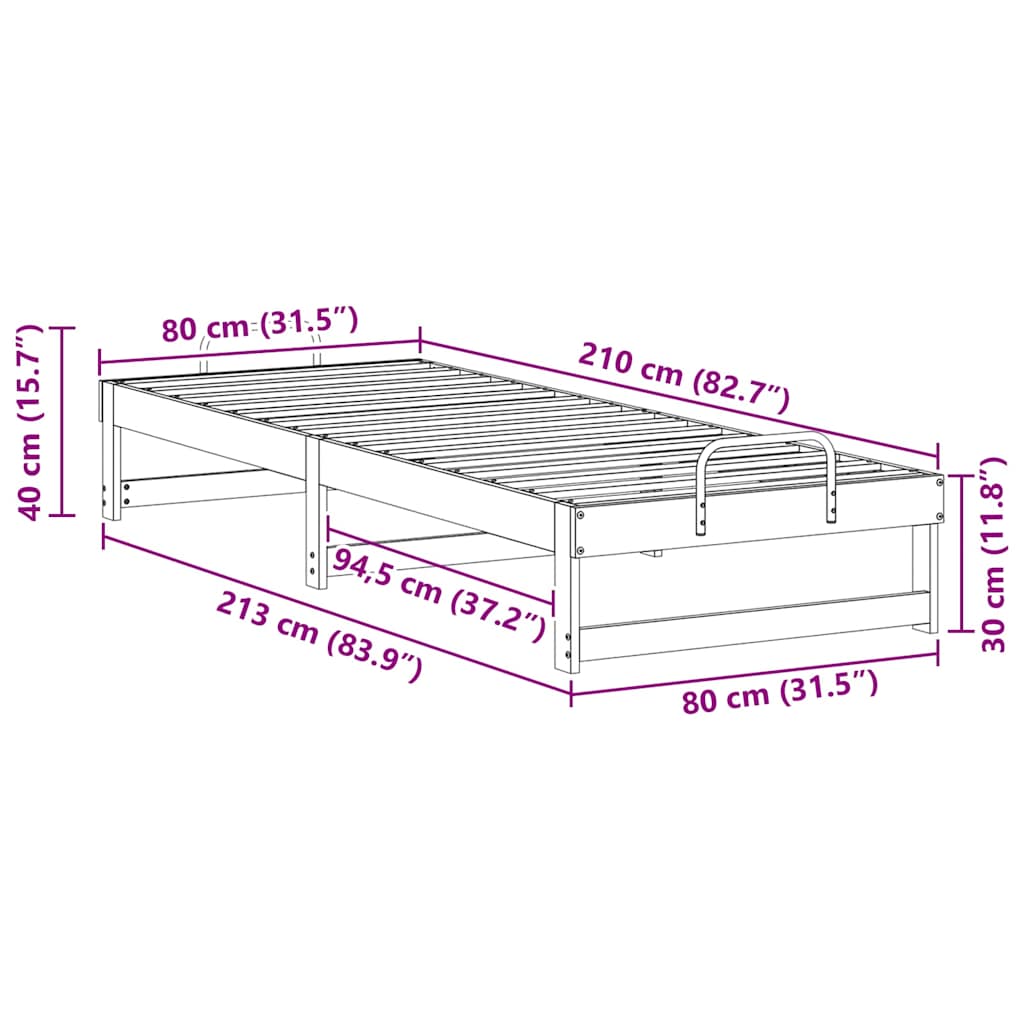 Struttura del letto Marrone 80 x 210 cm Pino massello