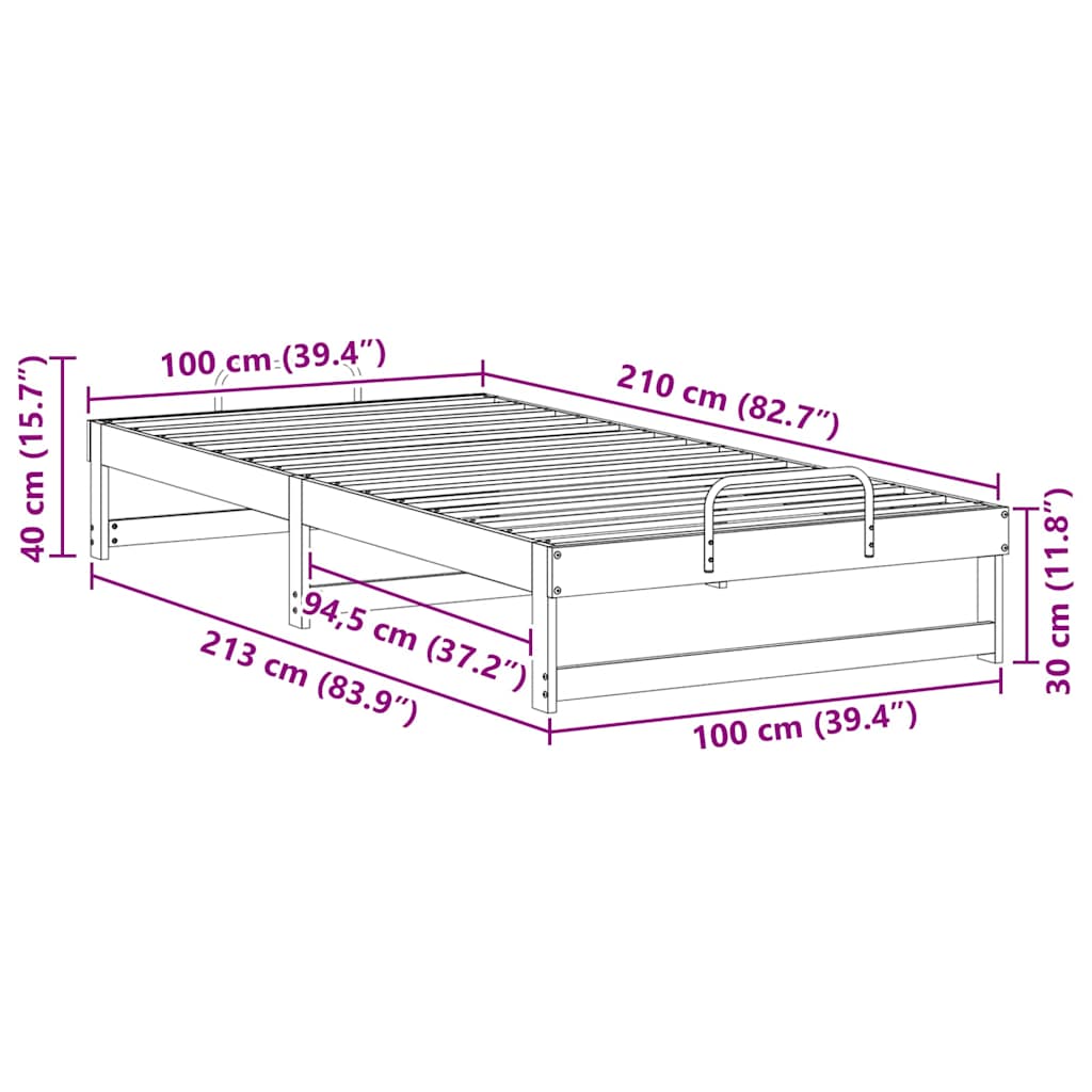 Struttura del letto Bianco 100 x 210 cm Pino massello | homemem39