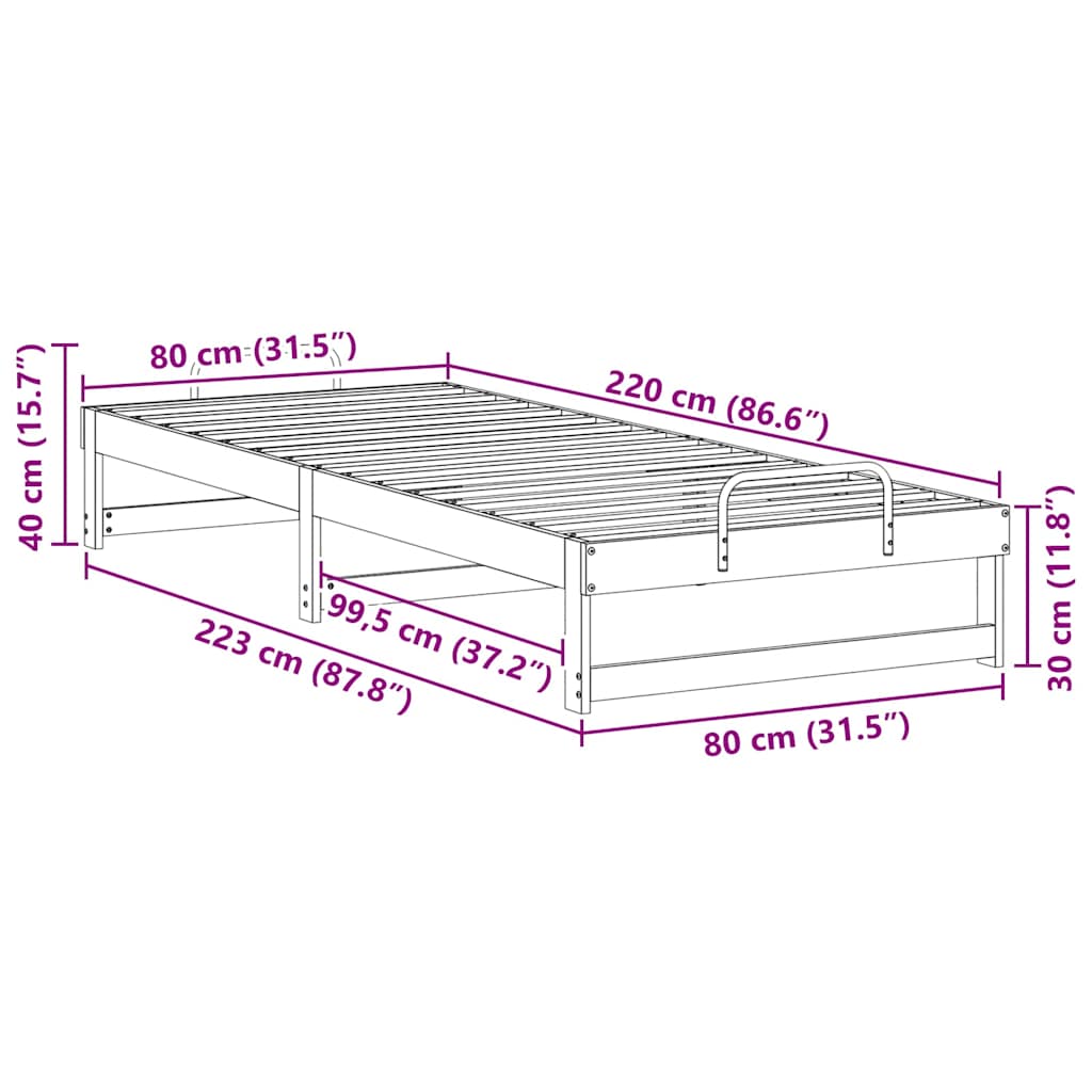 Struttura del letto Marrone 80 x 220 cm Pino massello | homemem39