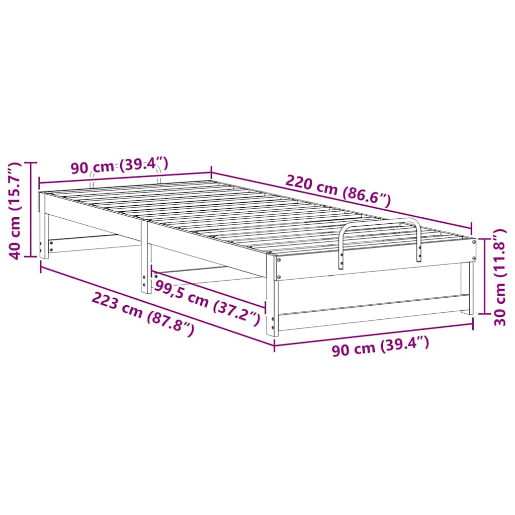 Struttura del letto Marrone 90 x 220 cm Pino massello | homemem39