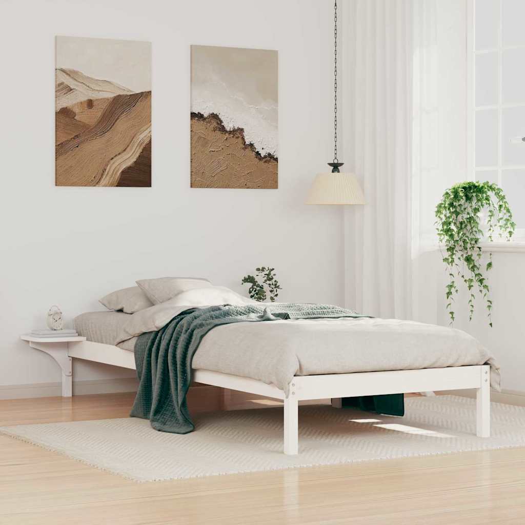 Letto con Tavolini Laterali Bianco 100 x 210 cm Pino massello