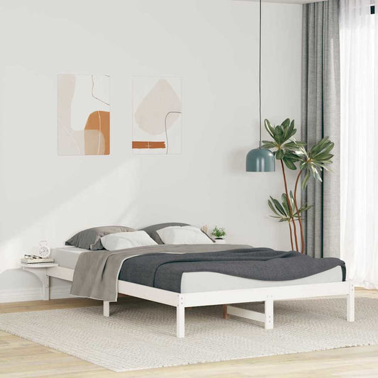 Letto con Tavolini Laterali Bianco 140 x 210 cm Pino massello