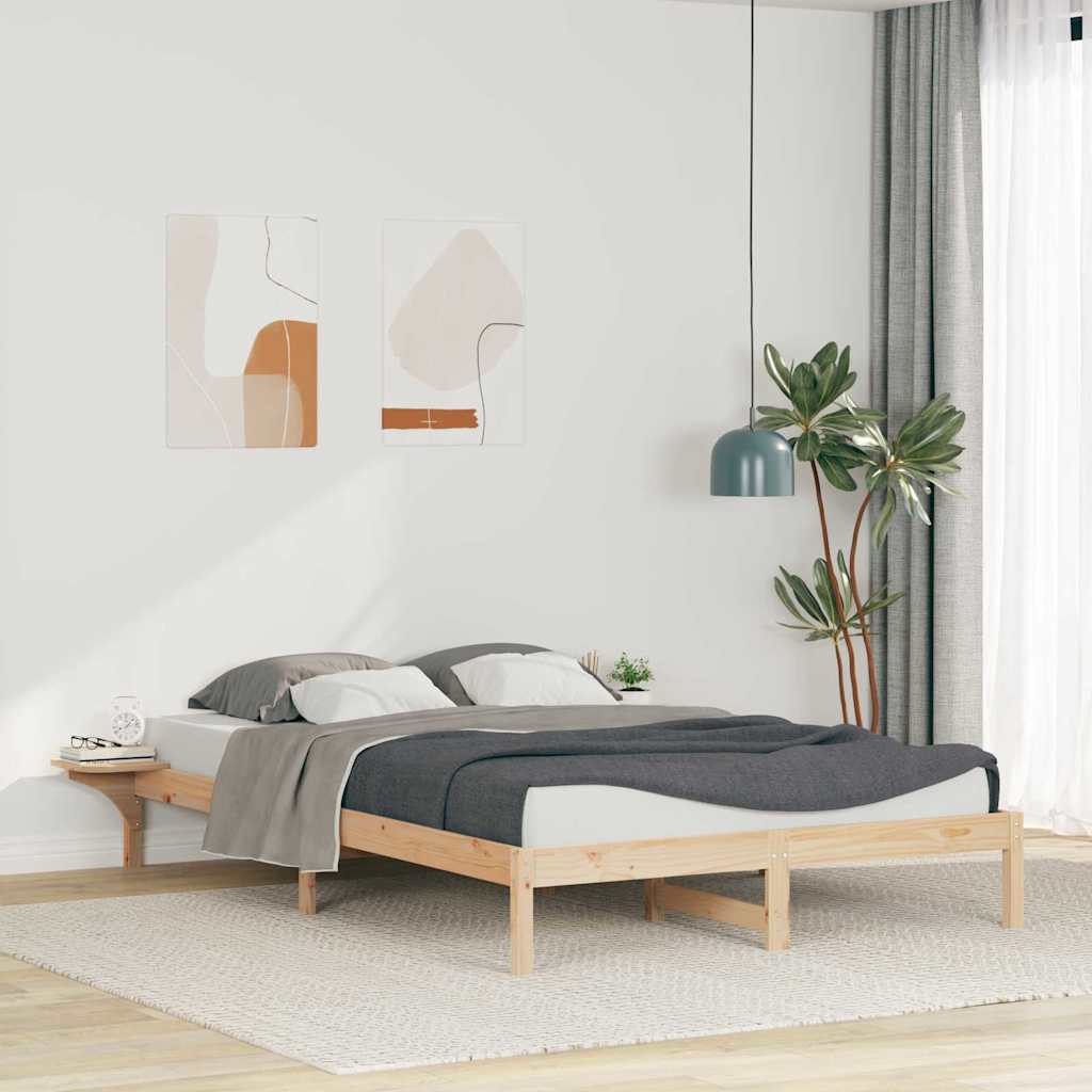 Letto con Tavolini Laterali Naturale 140 x 220 cm Pino massello