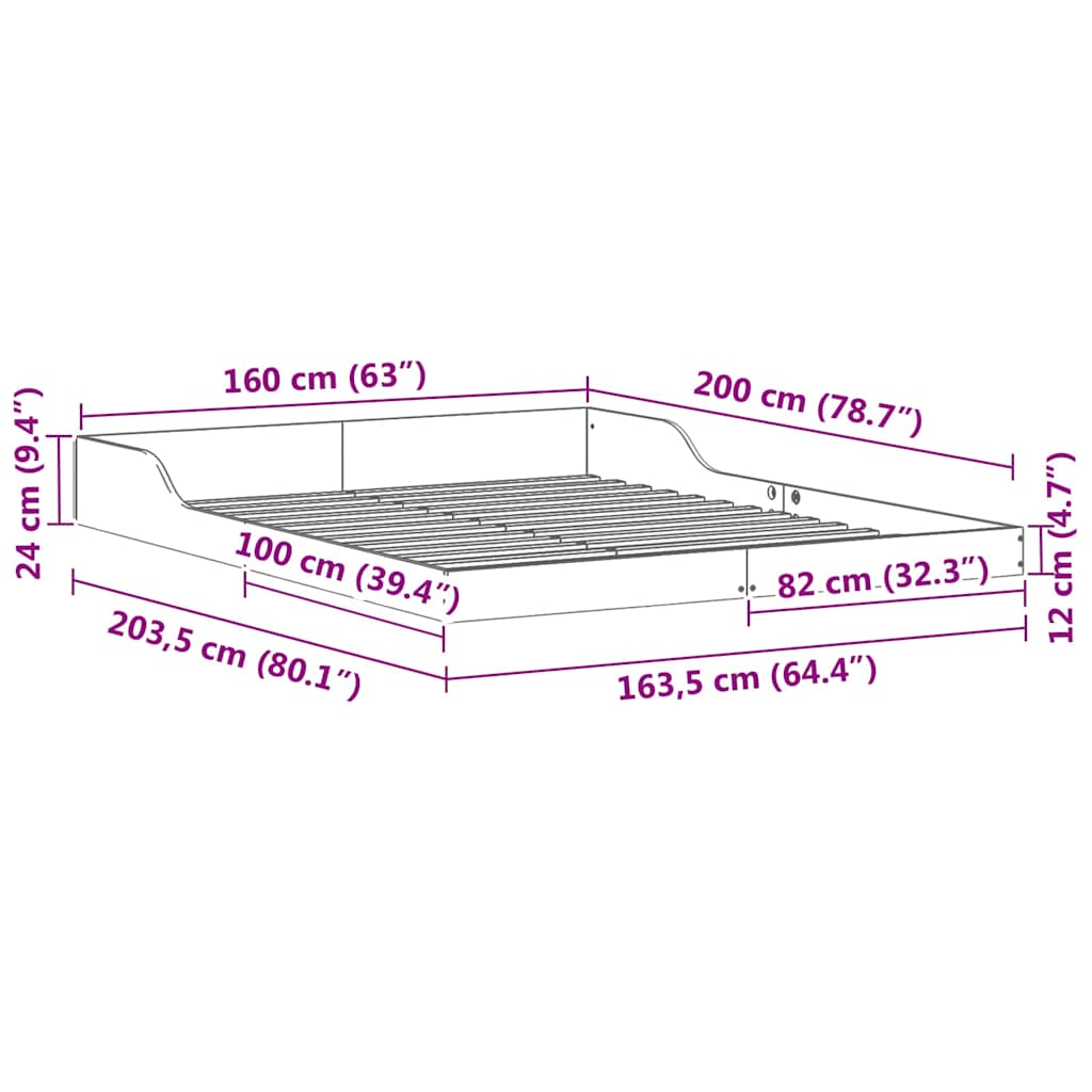 Struttura del letto Marrone 160 x 200 cm Pino massello