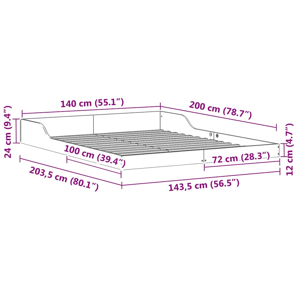 Struttura del letto Bianco 140 x 200 cm Pino massello