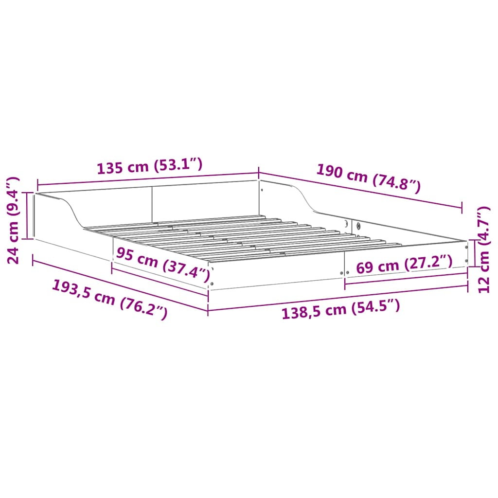 Struttura del letto Bianco 135 x 190 cm Pino massello | homemem39