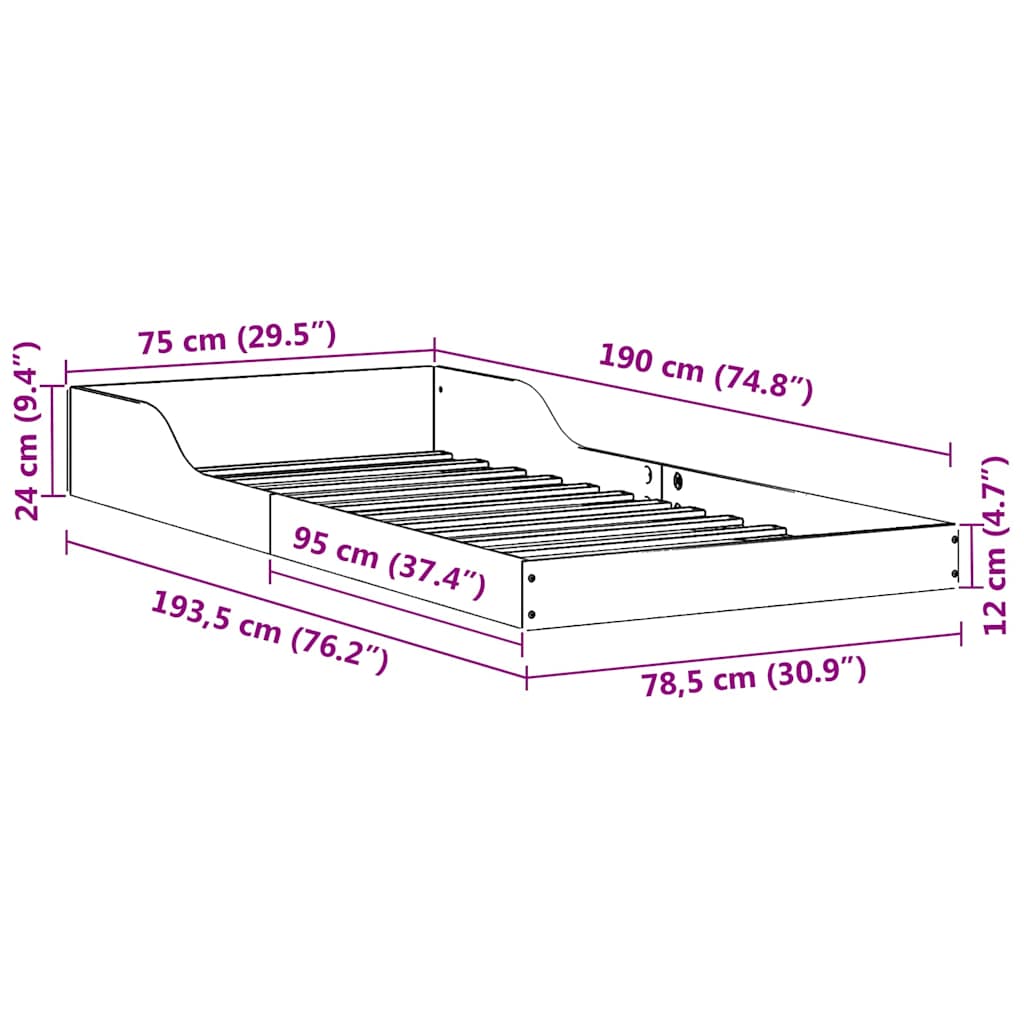Struttura del letto Marrone 75 x 190 cm Pino massello