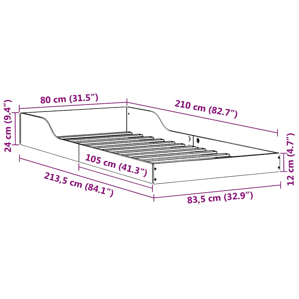 Struttura del letto Bianco 80 x 210 cm Pino massello