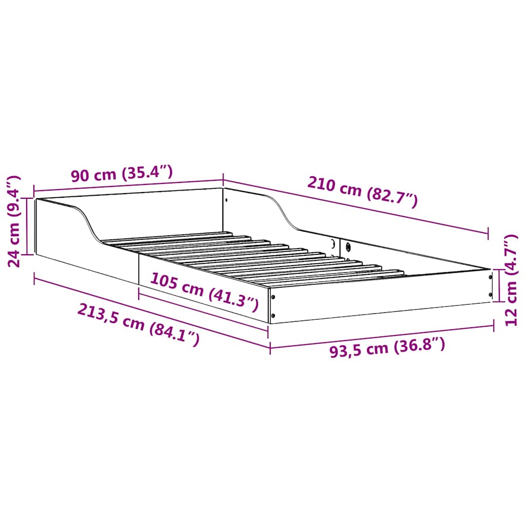 Struttura del letto Marrone cerato 90 x 210 cm Pino massello | homemem39