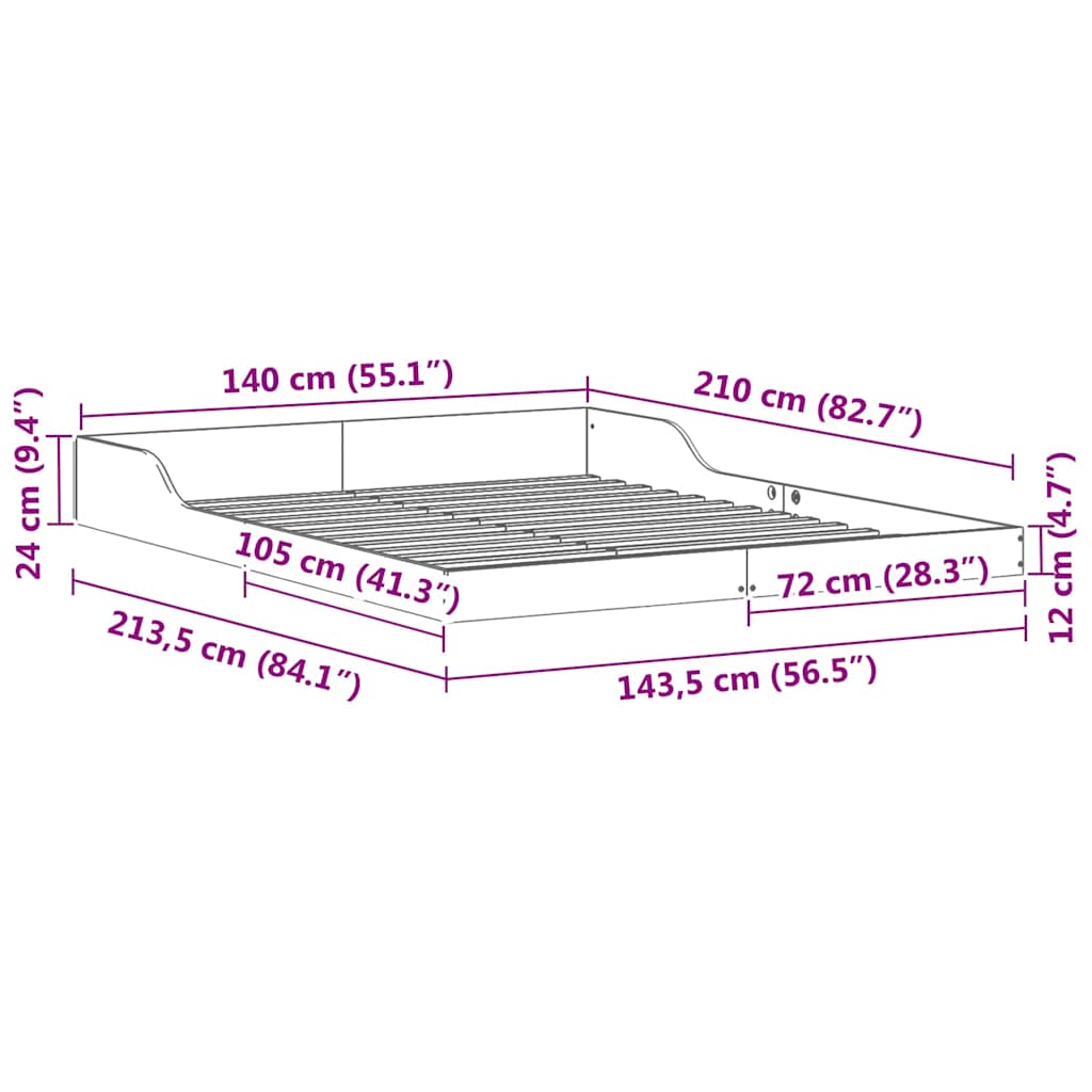 Struttura del letto Bianco 140 x 210 cm Pino massello | homemem39