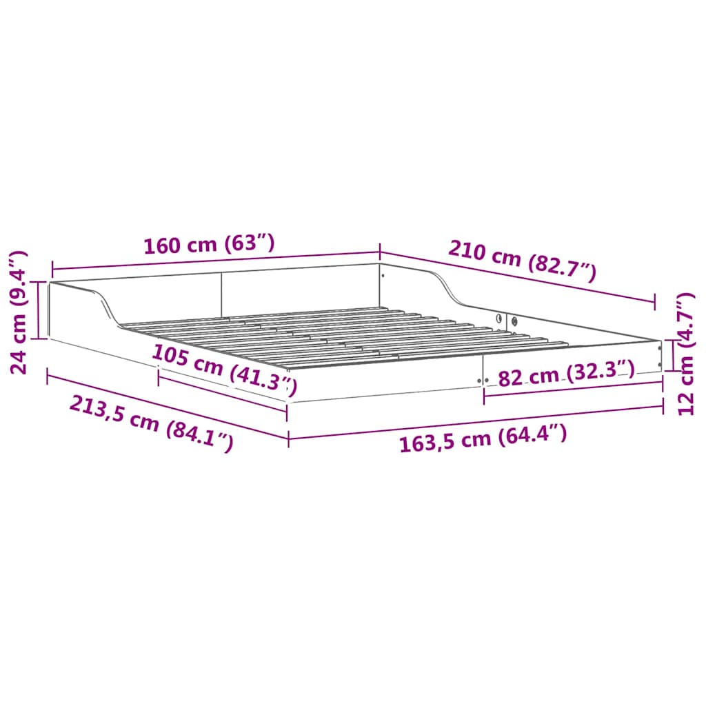 Struttura del letto Bianco 160 x 210 cm Pino massello | homemem39