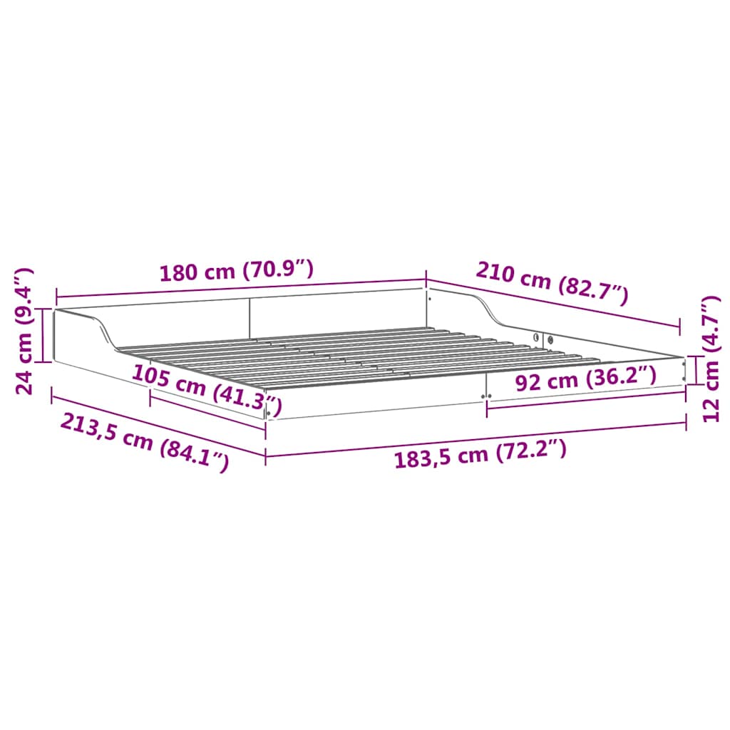 Struttura del letto Marrone 180 x 210 cm Pino massello | homemem39