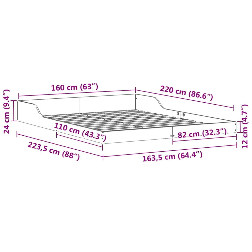 Struttura del letto Bianco 160 x 220 cm Pino massello