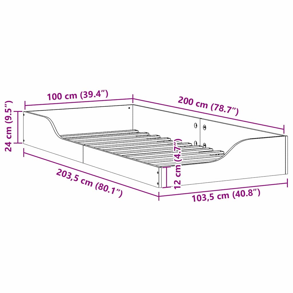 Struttura del letto Bianco 100 x 200 cm Pino massello | homemem39