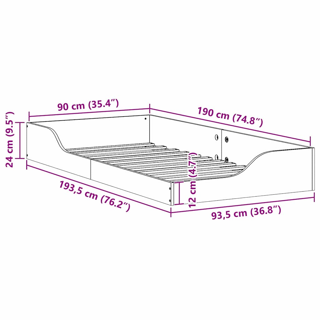 Struttura del letto Bianco 90 x 190 cm Pino massello