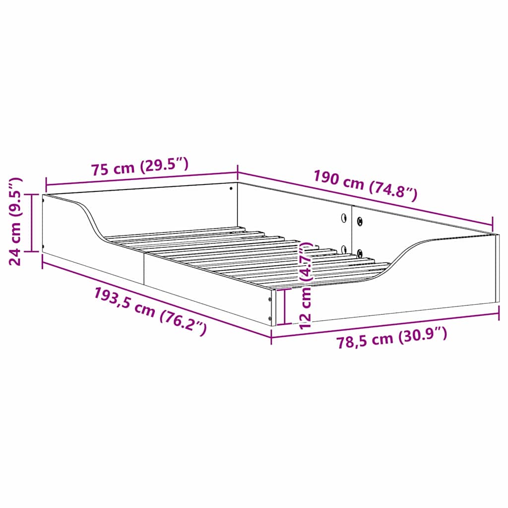 Struttura letto a terra Bianco 75 x 190 cm