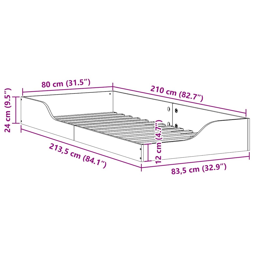Struttura del letto Bianco 80 x 210 cm Pino massello