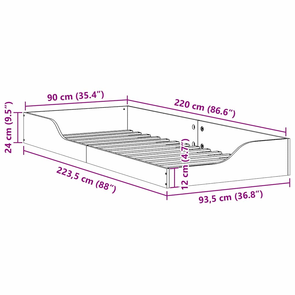 Struttura del letto Marrone cerato 90 x 220 cm Pino massello