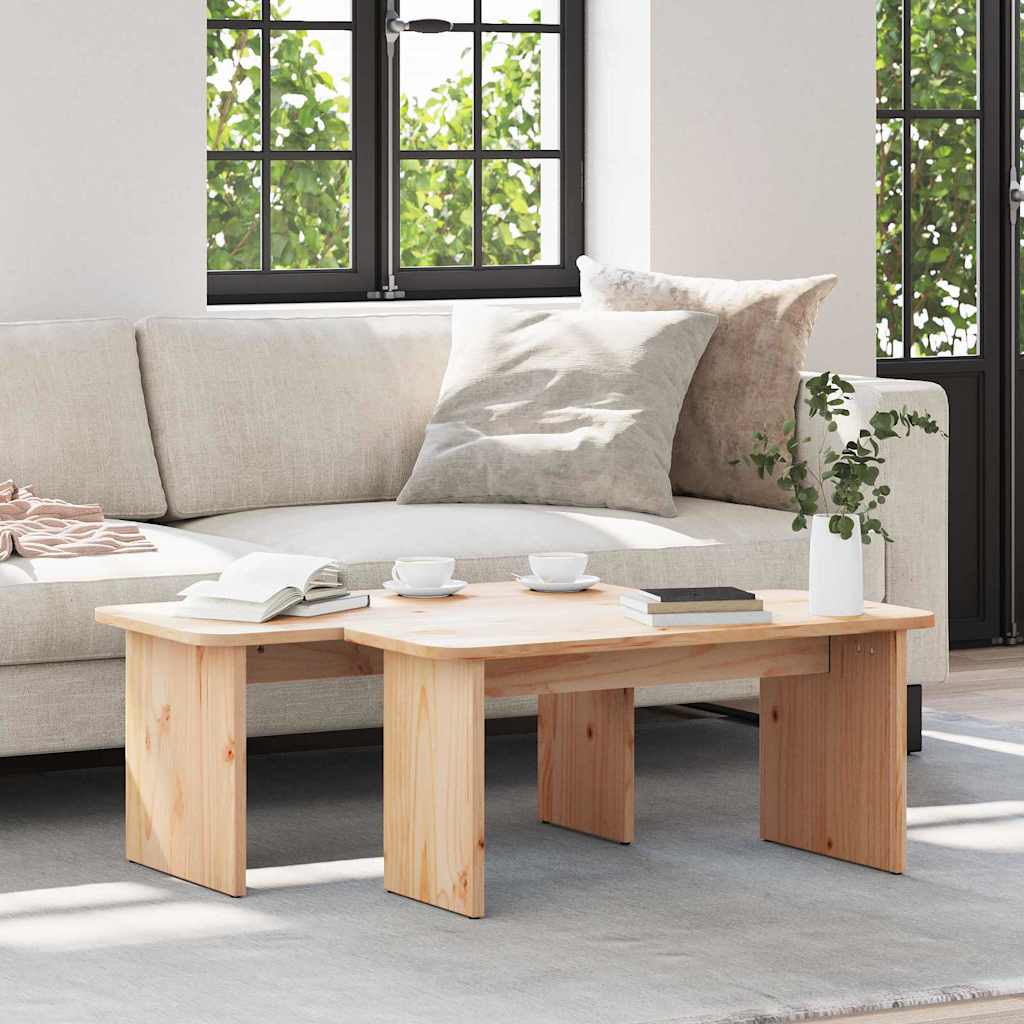 Tavolino da salotto 2 pcs Naturale Legno di pino massello | homemem39
