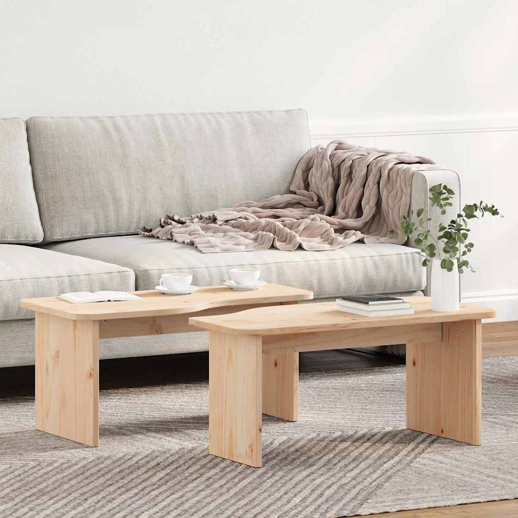 Tavolino da salotto 2 pcs Naturale Legno di pino massello | homemem39