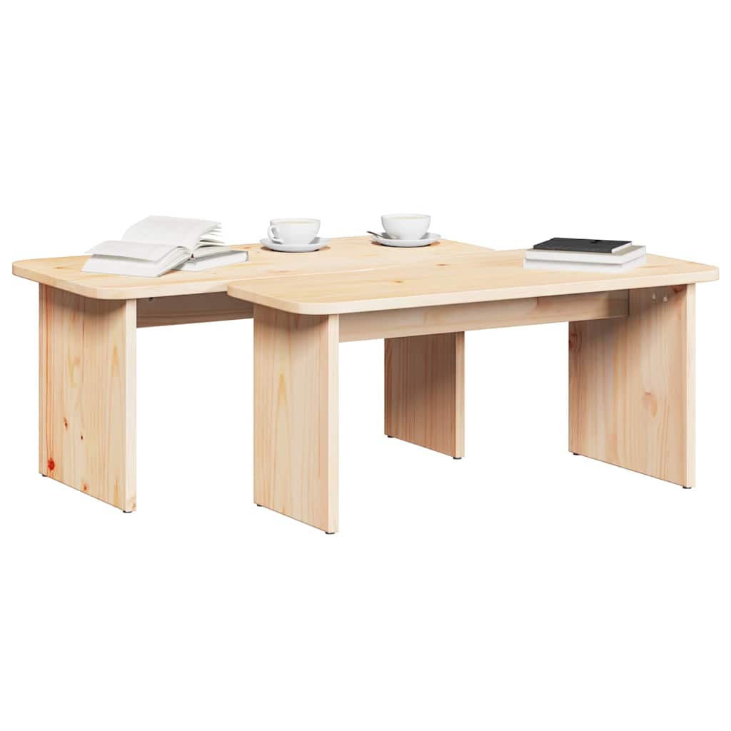 Tavolino da salotto 2 pcs Naturale Legno di pino massello | homemem39