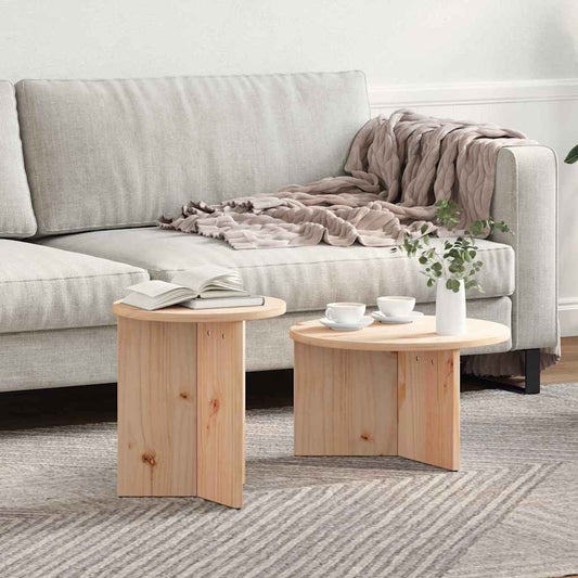 Tavolino da salotto 2 pcs Naturale Legno massello di pino | homemem39