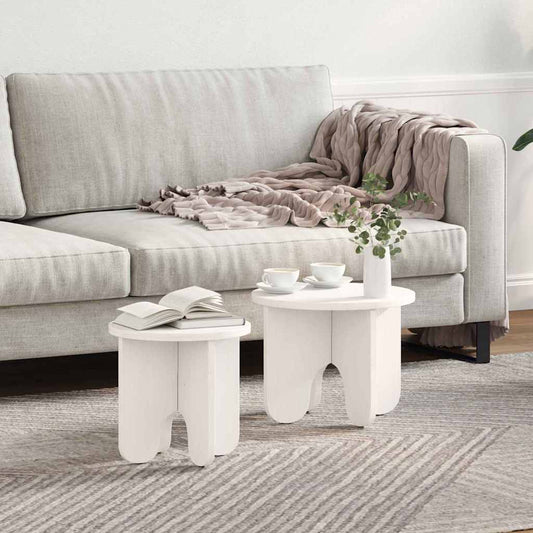 Tavolino da salotto 2 pcs Bianco Legno massello di pino | homemem39