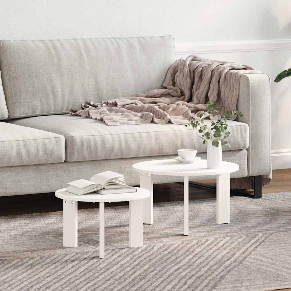 Tavolino da salotto 2 pcs Bianco Legno massello di pino | homemem39