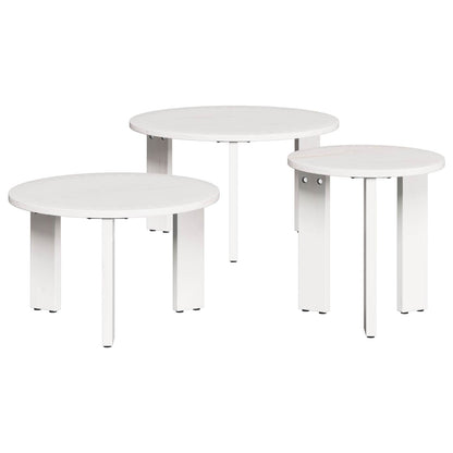 Tavolino da salotto 3 pcs Bianco Legno di pino massello