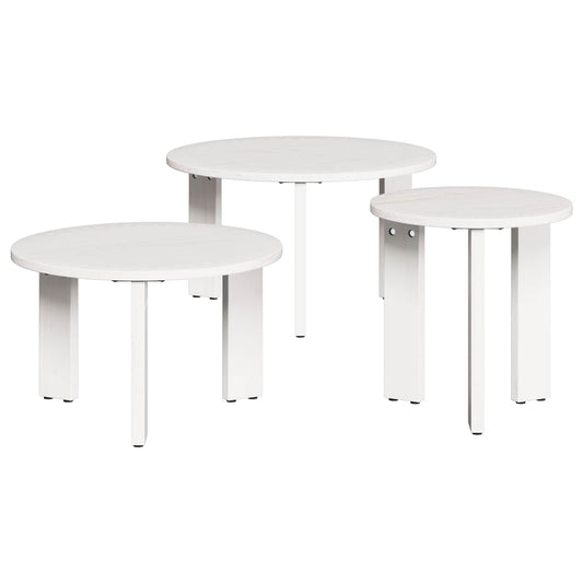 Tavolino da salotto 3 pcs Bianco Legno di pino massello