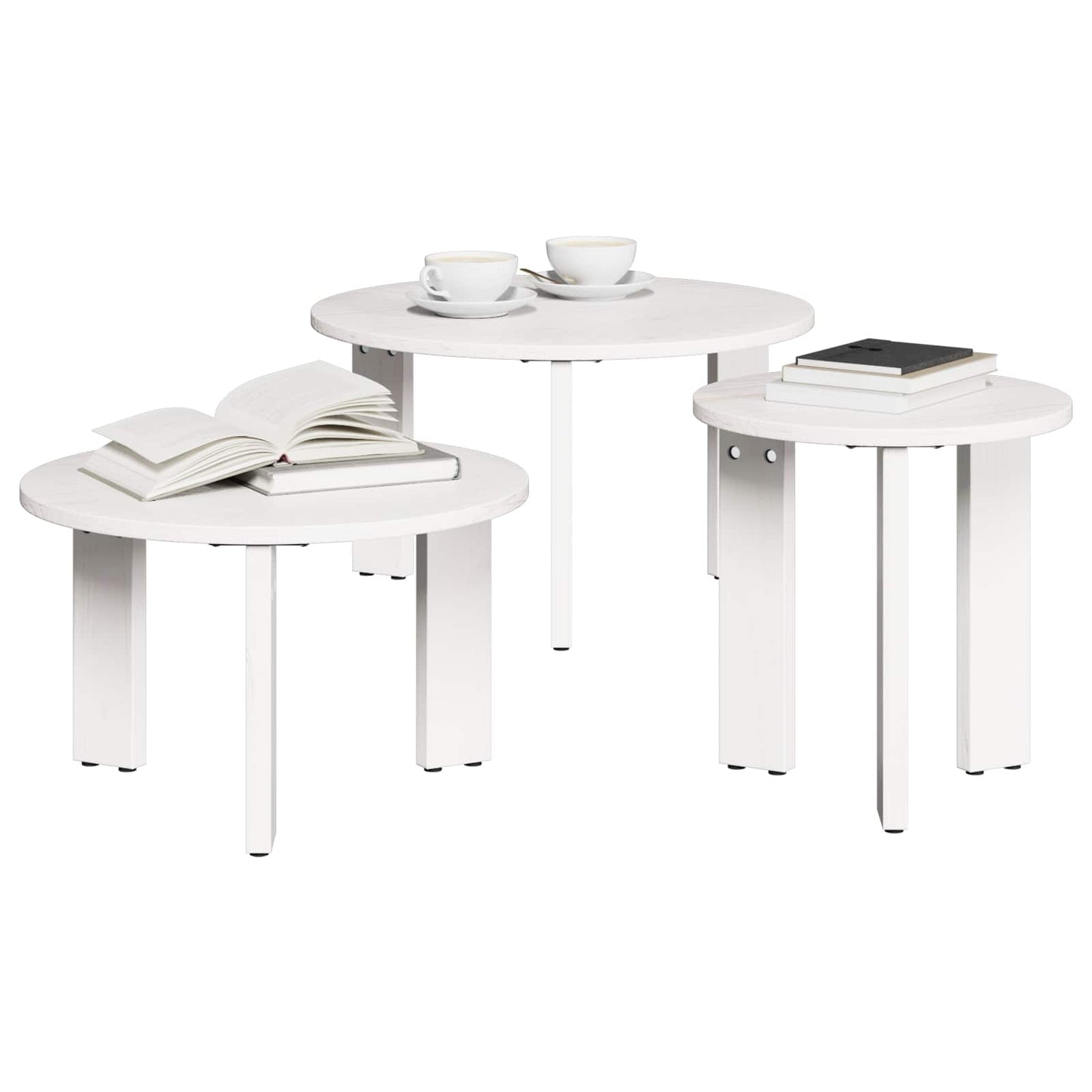 Tavolino da salotto 3 pcs Bianco Legno di pino massello