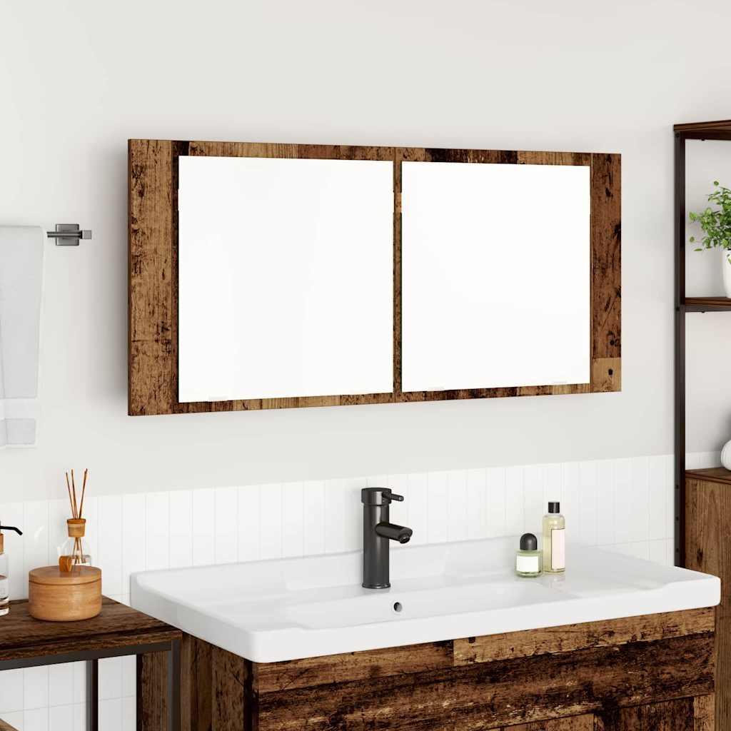 Armadio Specchio LED Legno vecchio 100 x 12 x 45 cm | homemem39