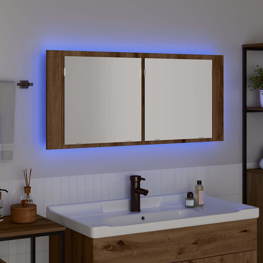 Armadio Specchio LED Rovere artigianale 100 x 12 x 45 cm | homemem39