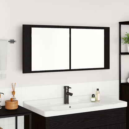 Armadio Specchio LED Rovere Nero 100 x 12 x 45 cm | homemem39