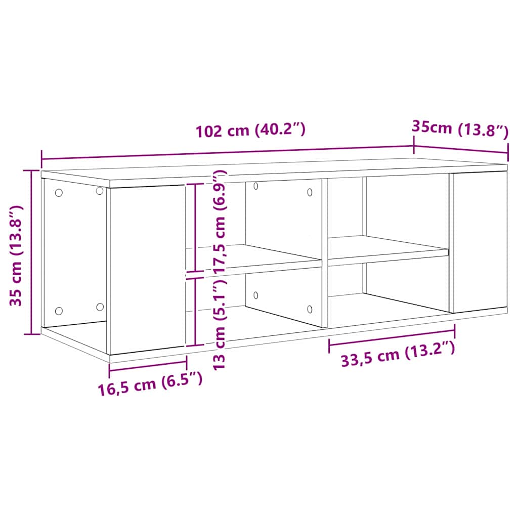 Mobile TV da Muro rovere artigianale 102 x 35 x 35 cm
