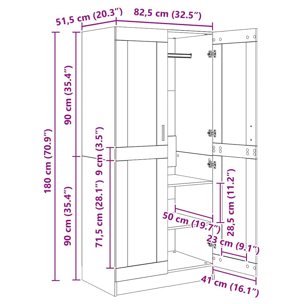 Guardaroba Legno vecchio 82.5 x 51.5 x 180 cm Legno multistrato