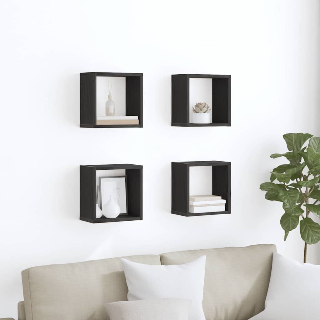 Scaffali da parete 4 pcs Rovere Nero Legno multistrato | homemem39
