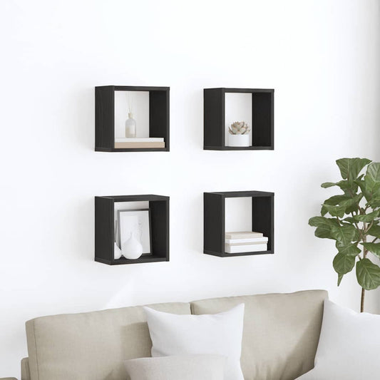 Scaffali da parete 4 pcs Rovere Nero Legno multistrato | homemem39